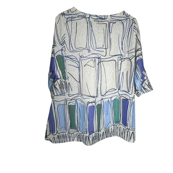 DAMEE INC white blue lightweight boxy tunic top womens size Large blouse - Picture 3 of 8